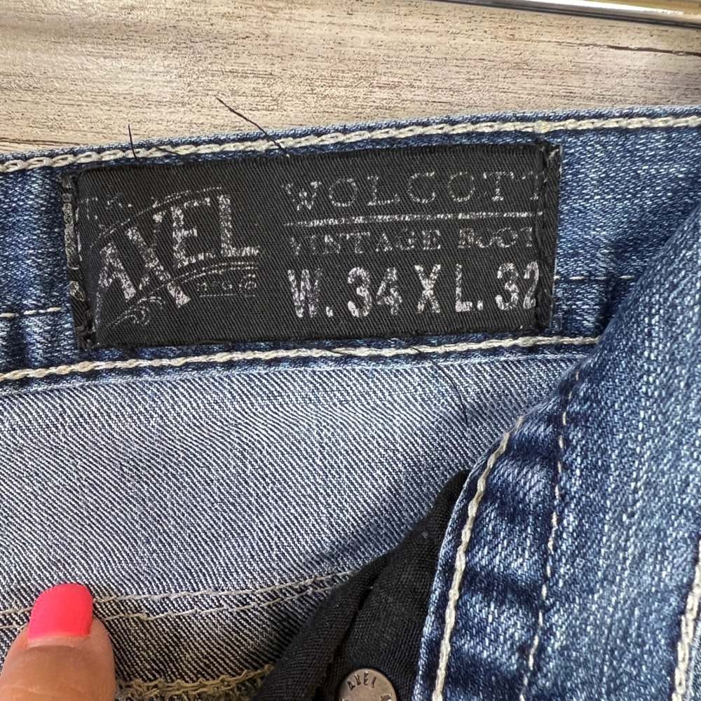 Axel Brand Jeans Mens 38x32 Blue  Denim Straight Leg Medium Wash Contrast Stitch - Picture 9 of 14